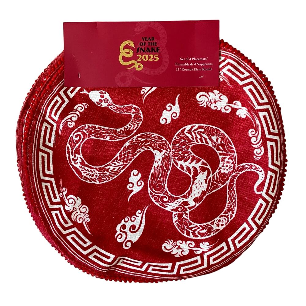 Year of the Snake 2025 Round 15in Placemat Set of 4 Red White Lunar New Year New